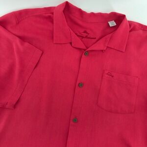 Tommy Bahama IslandZone Silk Blend Pink Short Sleeve Camp Shirt Mens XL